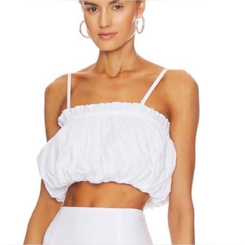 Cinq a Sept Ivee Puffball White Cropped Cotton Top, size XS